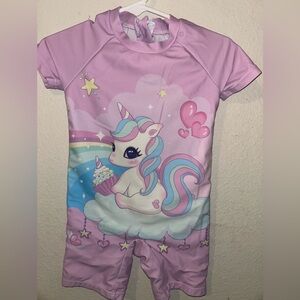 Kids Unicorn Short Sleeve One-Piece Swimsuit - Pink